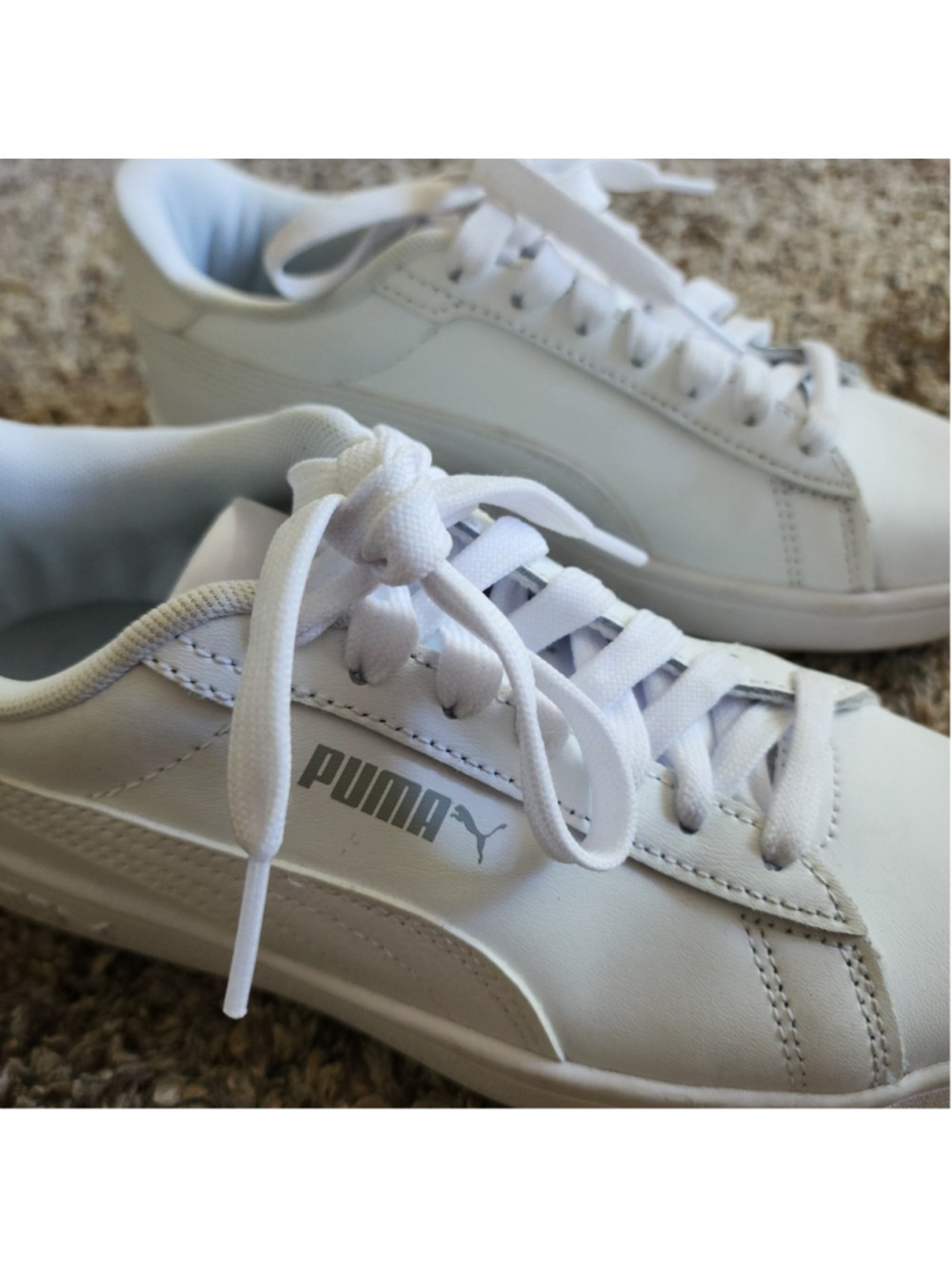 Puma Smash 3.0 Leather White Low Top Sneakers Women's 5.5 Youth 4Y EUC